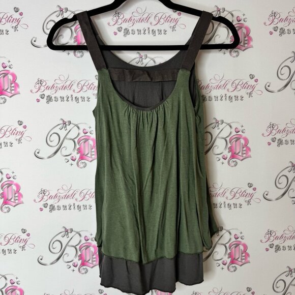 Amadi tank top ruffle dual tier flowy Stylish Green Black shirt Anthropologie - Picture 2 of 5